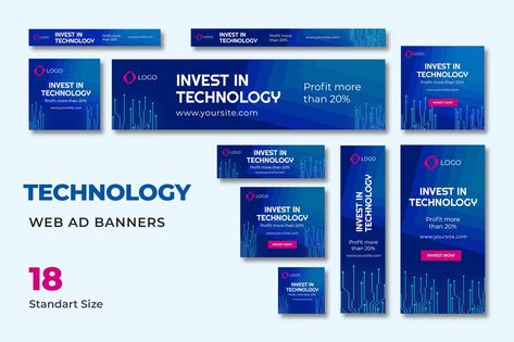 Tech Web Banner Template PSD Google Banner Ads, Standing Banner Design, Roll Banner, Web Design Ux Ui, Website Banner Design, Web Ads, Linkedin Banner, Network Technology, Banner Web