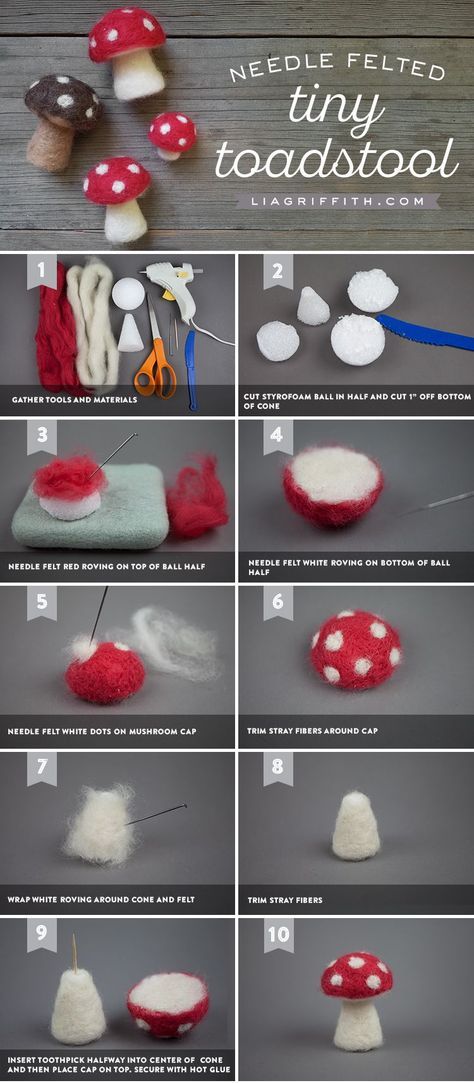 Tovad Ull, Needle Felting Tutorial, Felt Mushroom, Needle Felting Diy, Felted Wool Crafts, Wool Needle Felting, Felt Fairy, Needle Felting Tutorials, Needle Felting Projects