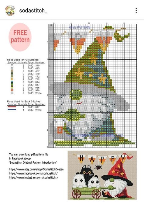 Gnome Stocking, Halloween Cross Stitch Charts, Gnome Cross Stitch, Fall Cross Stitch, Cross Stitch Tutorial, Stitch Halloween, Halloween Gnome, Cross Stitch Freebies, Halloween Cross Stitch Patterns