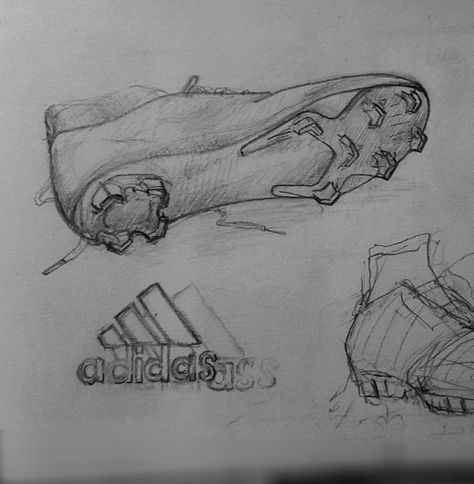 Football Boots Drawing, Football Shoes Drawing, Football Drawing Sketches, Cleats Drawing, Sketching Textures, Soccer Sketch, Football Art Drawing, Adidas Drawing, Football Sketch