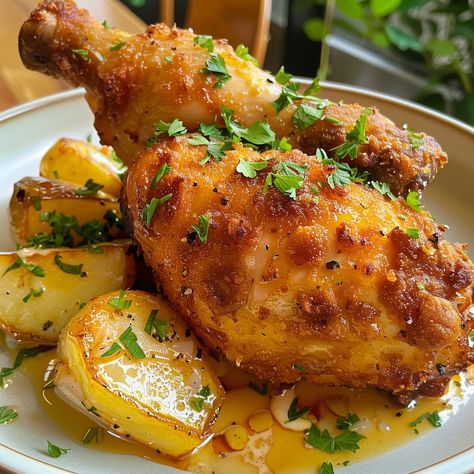 Chicken Maryland, Yams Recipe, Chicken Leg Recipes, Chicken Menu, Healthy Plate, Western Food, Baby Potatoes, Cayenne Pepper, Chicken Legs