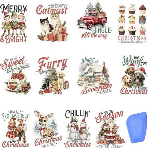 Canvas Fabric Projects, Free Christmas Printables Vintage, Vintage Christmas Theme, Christmas Transfers, Furniture Decals, Christmas Kiss, Rub On Transfers, Christmas Graphics, Decoupage Vintage