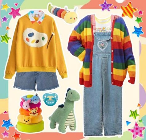 Clowncore Outfit, Kid Core Outfits, Weirdcore Outfits, Kidcore Clothes, Kidcore Outfit, Kidcore Fashion, 3d Pokemon, Core Outfits, Silly Clothes