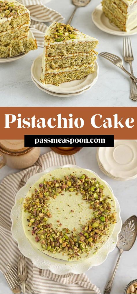 Made with ground pistachios and a hint of almond extract, this pistachio cake is bursting with flavor and texture. Plus, the creamy cream cheese frosting perfectly complements the nutty flavor of the cake. Pistachio Cake Recipe, Pistachio Cream, Pistachio Pudding, Cream Cheese Glaze, Pistachio Cake, Cream Cheese Eggs, Almond Extract, Delicious Cake Recipes, Orange Cake