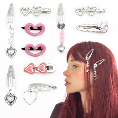 Y2k Aesthetic Accessories, Girly Hair Accessories, Decora Hair Accessories, Cute Halloween Accessories, Punk Hair Accessories, Gyaru Accessories, Hair Clips Y2k, Decora Hair, 2000s Accessories