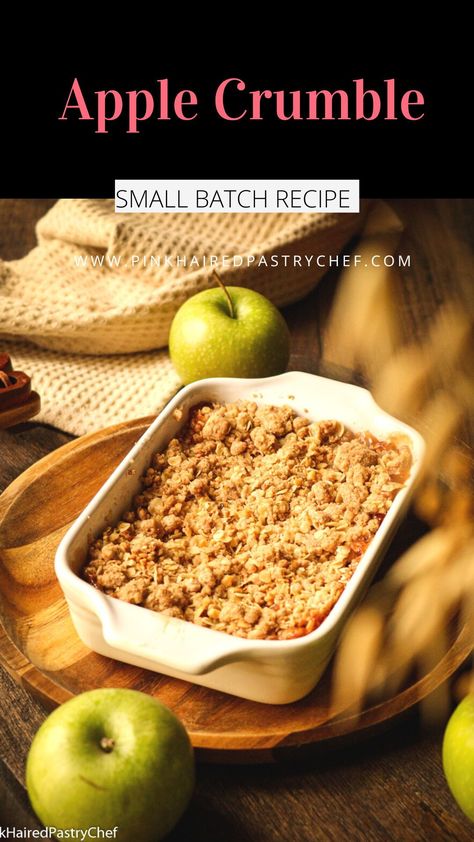 This Small Batch Apple Crumble is an incredibly easy crumble recipe. It contains only a few ingredients and is a small batch recipe! It makes enough to serve 2-3 people, making it a perfect size if you don’t have an abundance of fruit. The sweet yet tart apples compliment the cinnamon and the crumble topping is crispy and buttery. Here in Ireland, this recipe is an absolute classic dessert that is typically served warm with custard sauce or ice cream. Small Batch Apple Crisp Recipe, Fruit Crumble Recipe, Raspberry Crumble, Apple Crumble Recipe, Custard Sauce, Small Batch Baking, Cinnamon Crumble, Fruit Crumble, Crumble Recipe