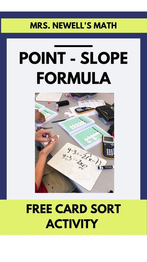 Students will practice using the point-slope formula given a point and slope and then convert equation into slope-intercept form. Slope Formula, Secondary Math Classroom, Point Slope Form, Slope Intercept Form, Teaching Algebra, Secondary Math, Algebra 1, Sorting Activities, Future Classroom