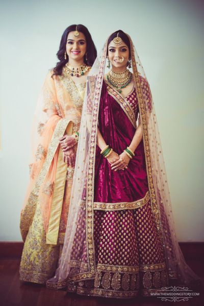 Bridal Wear - Bride in a Velvet Marsala Lehenga with Double Dupatta | WedMeGood #wedmegood #indianbride #indianwedding #lehenga #bridal #bridalwear #weddinglehenga Velvet Dupatta Lehenga, Bridal Double Dupatta, Lehenga With Velvet Dupatta, Dresses For Brides Sister, Double Dupatta Lehenga, Lehenga Dupatta Draping Style, Maroon Bridal Lehenga, Double Dupatta, Dupatta Draping Styles