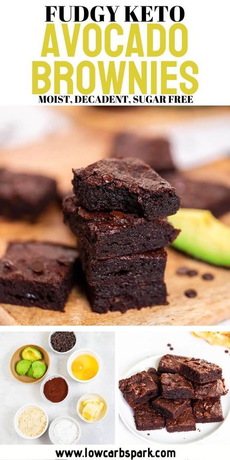 These simple avocado brownies are incredibly moist, rich, and full of chocolatey goodness. They're made with gluten-free ingredients, so they're healthy and suitable for a keto diet, with just 2 grams of net carbs per square. Dairy Free Brownies, Brownie Recipes Healthy, Avocado Brownies, Avocado Chocolate Pudding, Healthy Brownies, Brownie Ingredients, Keto Brownies, Stuffed Avocado Healthy, Health Journey