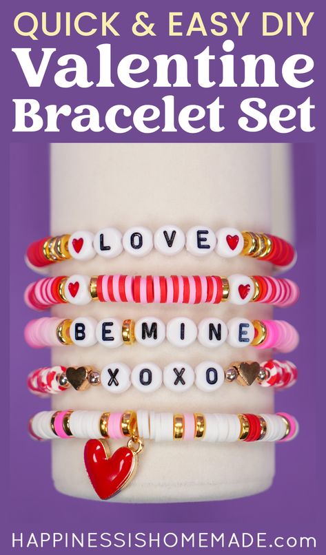 Cute Clay Bead Bracelet Ideas, Clay Bead Bracelet Ideas, Bead Bracelet Ideas, Family Projects, Valentines Bracelets, Clay Bead Bracelet, Diy Valentine's Day, Valentine's Day Printables, Romantic Holiday