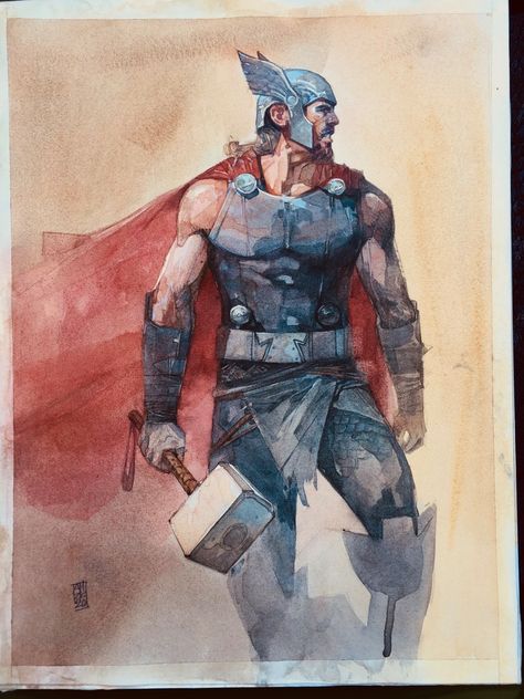 Thor Watercolor, Alex Maleev, Thor Art, Thor Comic, Marvel Thor, Marvel Comics Art, Comic Book Artists, Superhero Art, Comic Illustration