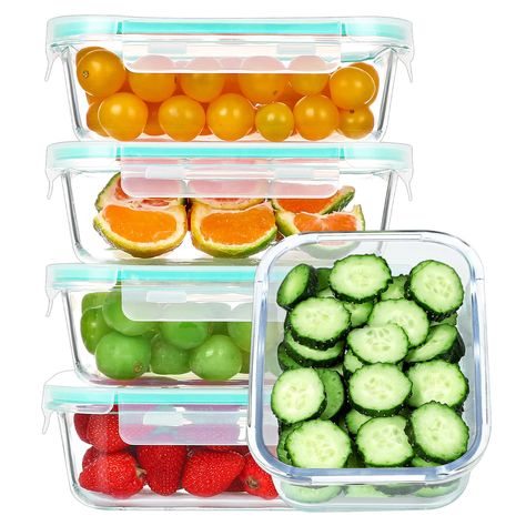 PRICES MAY VARY. VERSATILE FOOD STORAGE CONTAINERS SET: This set of 5, 35 oz single compartment glass meal prep containers with lids is perfect for meal prep, storing leftovers, packing lunches, portion control and for your other storage needs. With their clear glass construction, you can easily see what's inside each container. OVEN, MICROWAVE & FREEZER SAFE: Crafted from premium borosilicate glass, these meal prep containers are safe for freezer storage, microwave/oven (except the lids), and d Glass Meal Prep Containers, Glass Meal Prep, Glass Storage Containers, Freezer Storage, Food Storage Container Set, Bento Boxes, Meal Prep Containers, Glass Food Storage, Glass Food Storage Containers