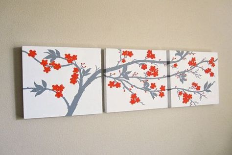 Here are some easy wall art three piece painting ideas. A creative person can never avoid any form of art from their mind and heart. Suppose you don’t know about the talent hidden inside you and you really want to know about that. Three Canvas Painting, Asian Artwork, Cherry Blossom Art, Simple Wall Art, String Art Patterns, Canvas Art Wall Decor, Canvas Wall Art Set, Pottery Painting, Diy Wall Art