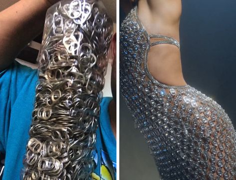 Miss Universe Thailand Wore a Unique Dress Made Out of Can Tabs to Pay Respect to Her Parents Recycling Dress, Eco Fashion Dress, Miss Thailand, Recycled Outfit, Miss Universe Thailand, Eco Dresses, Thailand Dress, Chain Art, Recycled Outfits