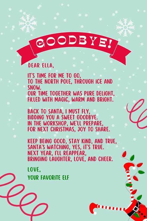 Check out 13 clever Elf on the Shelf goodbye ideas + grab my free customizable Elf on the Shelf goodbye letter template! #elfontheshelf #elfontheshelfgoodbye #goodbyeelf Goodbye Letter From Elf On The Shelf, Elf On The Shelf Goodbye Letter, Elf On The Shelf Goodbye, Elf On Shelf Printables, Printable Elf On The Shelf, Goodbye Note, Elf Goodbye Letter, Goodbye Letter, Elf Letters