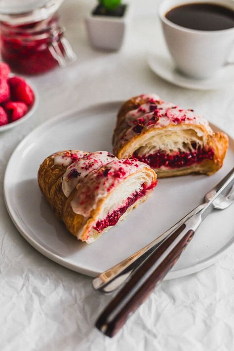 Cranberry Pistachio, Raspberry Rose, Croissant Recipe, Rose Flavored, Almond Croissant, Freeze Dried Raspberries, Dessert Photography, Dried Raspberries, Raspberry Filling