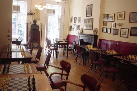 Marshall Chess Club. Place was visited by some famous chess players like Carlsen or Fischer Chess Club, Chess Players, Chess Game, Coworking Space, 404 Page Not Found, School Design, Chess, Manhattan, Gallery Wall