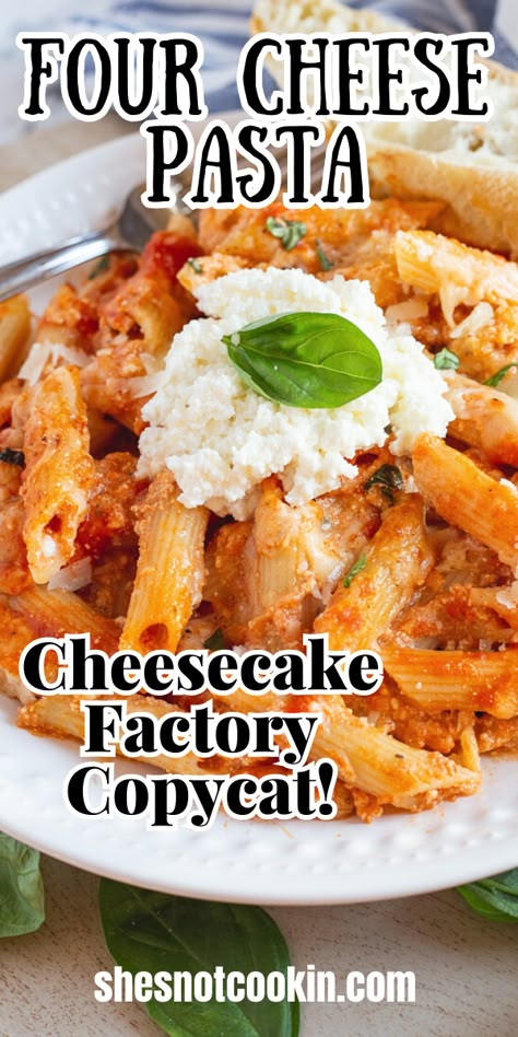 Four cheese pasta on a white plate. Cheesecake Pasta Recipes, Five Cheese Pasta Cheesecake Factory, Copycat Cheesecake Factory Four Cheese Pasta, 4 Cheese Pasta Cheesecake Factory, Cheesecake Factory Cesar Dressing, Four Cheese Pasta Cheesecake Factory, Copycat Restaurant Recipes Cheesecake Factory, Cheesecake Factory Copycat Recipes Pasta, Cheesecake Factory Four Cheese Pasta