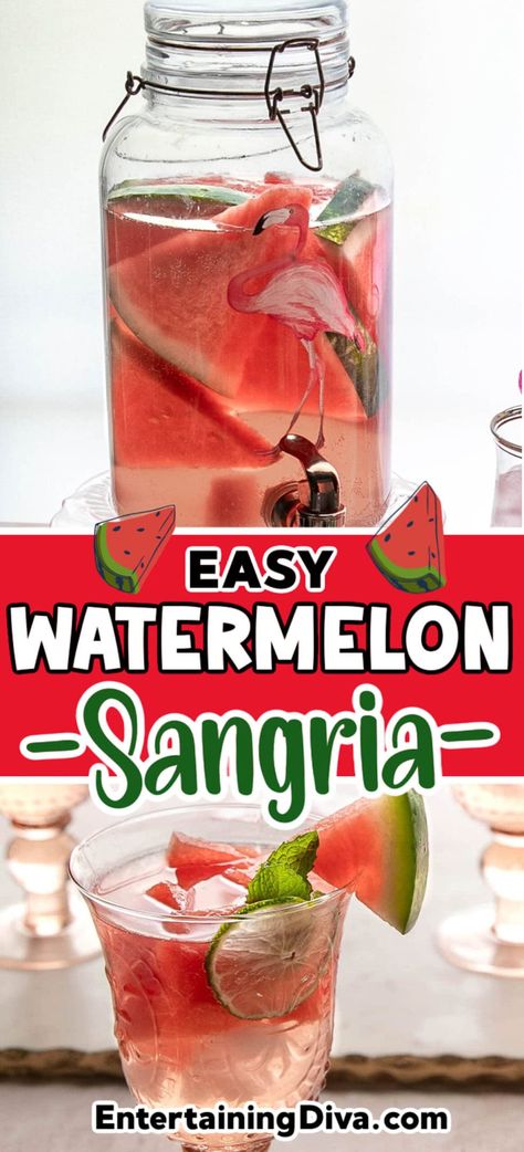 Watermelon Sangria (With Fresh Watermelon) Watermelon Wine Recipe, Watermelon Liquor, Watermelon Sangria Recipe, Watermelon Cocktails, Best Sangria, Popular Mixed Drinks, Easy Sangria, Best Sangria Recipe, Lemonade Sangria