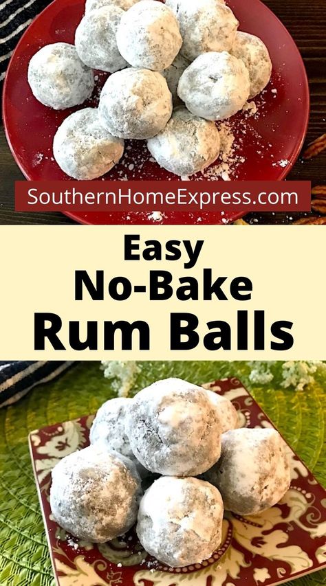 Easy Dessert Ball Recipes, Rum Balls Recipe No Bake, No Bake Chocolate Rum Balls, Non Alcoholic Rum Balls, Easy Bourbon Balls Recipe, Coconut Rum Balls Recipe, Nut Free Rum Balls, Holiday Rum Balls, Easy Rum Balls Recipe