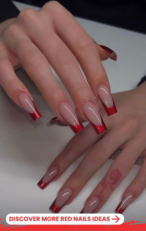 Red Nails to Rock Your Next Manicure Nail Art Vermelho, Red Summer Nails, Red Chrome Nails, Red Ombre Nails, Red And Gold Nails, Wine Nails, Red Nail Art, Red French, Cherry Wine