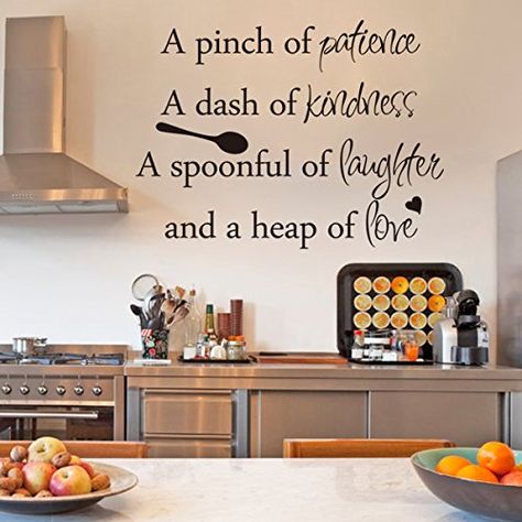 Inspirational Wall Sticker Quotes Words Art Removable Kitchen Dining Room Wall Decal Sticker Mural Vinyl Home Decor A Pinch of Patience,A Dash of Kindness...£¨Small,Black£© GECKOO http://smile.amazon.com/dp/B015E4HSE2/ref=cm_sw_r_pi_dp_wgNPwb01S417D Kitchen Wall Quotes, Vinyl Wall Words, Wall Stickers Quotes, Kitchen Wall Decals, Kitchen Quotes, Kitchen Wall Stickers, Kitchen Decor Wall Art, Life Kitchen, Dining Room Wall