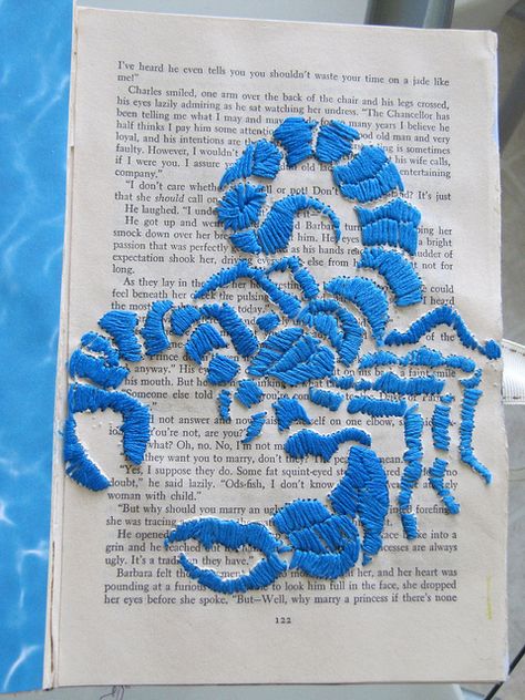 Stitching on paper by wholelottalisa Embroidered Scorpion, Embroidery On Paper, Stitching On Paper, Diy Broderie, Astuces Diy, Hand Stitch, Book Arts, Paper Embroidery, Learn Embroidery