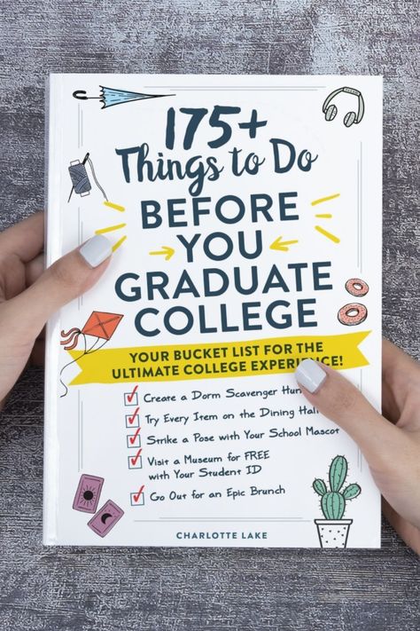 From finding the perfect friend group, to succeeding academically, to exploring your newfound freedom–there's a lot that goes into making your #college experience a success! Instead of trying to “do it all,” this book will help you figure out what parts of the college experience are most important to you and how to make them happen. Use 175+ Things to Do Before You Graduate College to get inspired and then create your own personal college bucket list with the included journaling space! College Bucket List, College Freshman Advice, College Necessities, Freshman Advice, College Girl Gifts, Graduate College, College Life Hacks, College List, College School Supplies