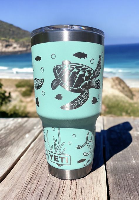 Free Shipping, Sea Turtle Engraved YETI Tumbler, Laser Engraved Sea Turtles, Sea Turtle Scene,30 Oz Engraved Tumblers, Ocean Scene Tumbler, Gift For Mom, Sea Turtles, 30 Oz Turquoise Tumbler, Octopus Tumblers, Engraved YETI Rambler Tumblers, Sea Turtle Lover Gift, Beachy Tumblers, Custom YETI, Engraved 30 Oz Yeti This listing is for (1) Sea Turtle Ocean Scene Engraved 30oz Yeti Rambler- Choose your color!  Color Shown: Sea Foam All YETI tumblers are made with 18/8 high grade stainless-steel and Turquoise Jeep, Turquoise Tumbler, Engraved Yeti Tumbler, Types Of Turtles, Sea Turtle Gifts, Engraved Yeti, Custom Yeti, Ocean Turtle, Engraved Tumblers