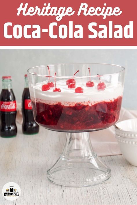 If you are looking for a tasty, unique, and fun dessert, this Coca-Cola Salad is just what you are looking for. It has the retro Jell-O salad feel with a cola twist. Top it off with with some Cool Whip to make this a creamy, dreamy dish for your next potluck. Coke Salad Recipe, Coca Cola Recipes, Unique Recipes Desserts, Cola Recipe, Congealed Salad, Jello Mold Recipes, Snickers Salad, Jello Dessert Recipes, Retro Desserts