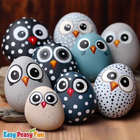 25+ Creative Rock Painting Ideas - Easy Peasy and Fun Blue Painted Rock, Easy Christmas Rock Painting, Chicken Rocks Painted, Mushroom Rocks Painted, Bug Painted Rocks Ideas, Kindness Rock Garden Ideas, Food Rock Painting Ideas, Rock Painting Dogs, Easy Rock Painting Ideas Simple