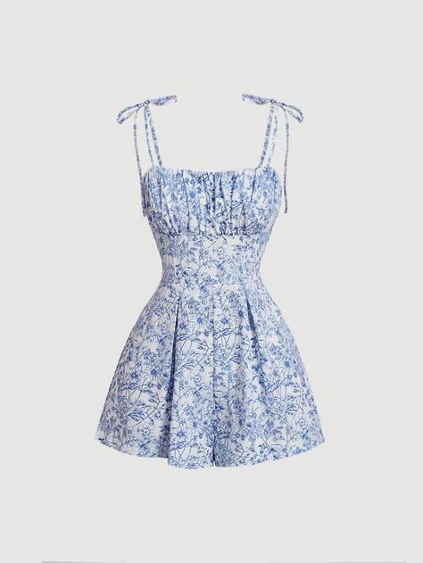 SHEIN MOD Women's Floral Print Holiday Spaghetti Strap Romper Shorts,Spring OutfitsI discovered amazing products on SHEIN.com, come check them out! Vestidos Country, Beach Jumpsuits, Overalls Casual, Spaghetti Strap Rompers, Romper Shorts, Short Overalls, Fashion Top Outfits, Party Fits, Country Dresses