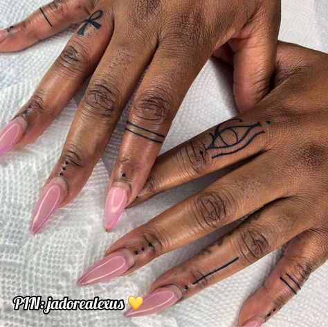 African Finger Tattoos, Cute Finger Tattoos Black Women, Line Hand Tattoos For Women, Ankh Finger Tattoo Women, Ankh Hand Tattoo, Uli Igbo Tattoo, Black Hand Tattoos For Women, Egyptian Finger Tattoo, Ankh Finger Tattoo