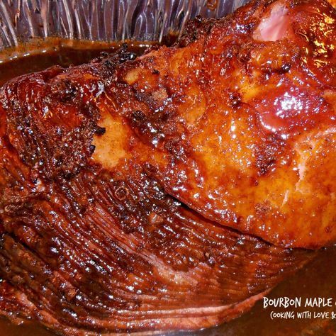 Bourbon Maple Glazed Ham Recipe | Just A Pinch Recipes Holiday Meats, Bourbon Ham, Ham Glazes, Maple Glazed Ham Recipes, Maple Glazed Ham, Pig Meat, Holiday Buffet, Ham Glaze Recipe, Thanksgiving Prep