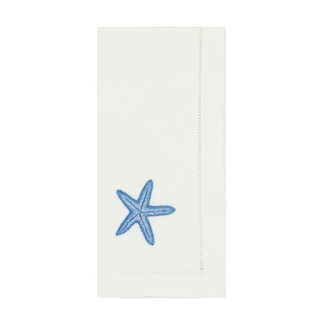 The perfect finishing touch to your table décor, this lovely set of Embroidered Starfish Table Napkins is made with 100% cotton which brings both softness and durability. The blue starfish embroidery is ocean-inspired, adding a soothing, coastal touch to each and every place setting. Pair the set with a crisp white runner or same palette blues. Starfish Embroidery, Starfish Design, White Runners, Blue Starfish, Table Napkins, The Seaside, Place Setting, Ocean Inspiration, Linen Napkins