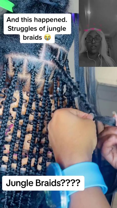 What y’all think about the Jungle Braids?????? 👀👀👀👀 Seems like one braid Will take 10 mins or so… 😭🤷🏾‍♀️💛 | By Blonka MuhRee | Facebook | Alright y'all. This another one of them styles that never fully came out. This is called Jungle Braids y'all and this is some of the most tedious braids I think that's out and maybe that's why it didn't fully come out. Um it literally consists of you like doing a few strokes and pulling a piece of hair out and doing a few more strokes and pulling anoth Single Braids No Extensions, How To Keep Boho Braids From Tangling, Tiny Long Braids, How To Separate Hair For Box Braids, Jungle Braids, Jungle Distress Box Braids, One Braid, Beautiful Braided Hair, Braided Hair