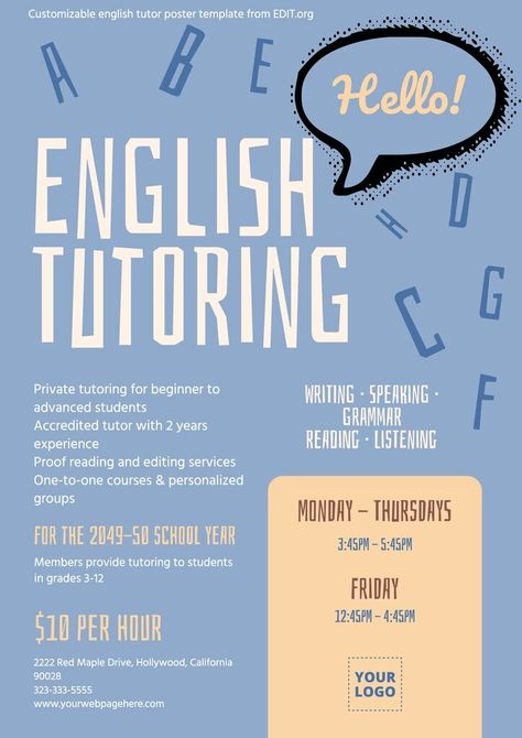 Private Lessons Flyer, Tutoring Flyer Design, Tutoring Poster Design, Tutoring Advertisement Ideas, Private Tutoring Flyer, English Tutoring Ideas, Course Poster Design Ideas, English Tutoring Flyer, Language Course Poster Design