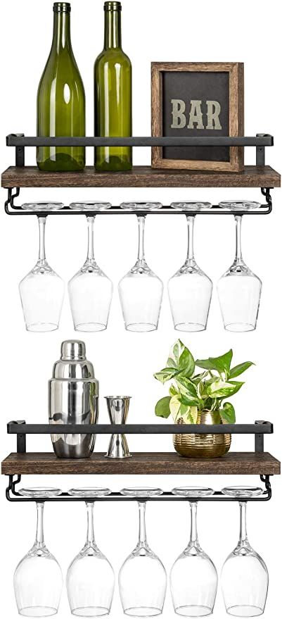 Amazon.com: Mkono Wall Mounted Wine Rack Set of 2 Wood Rustic Wine Bottle Glass Floating Shelves with Stemware Hanger Modern Plants Photos Wine Display Storage Holder for Kitchen Dining Room Bar, 17 Inch : Home & Kitchen Whisky Regal, Wine Glass Shelf, Hanging Wine Glass Rack, Mounted Wine Rack, Hanging Wine Rack, Wall Mounted Wine Rack, Wine Shelves, Glass Floats, Wine Bottle Rack