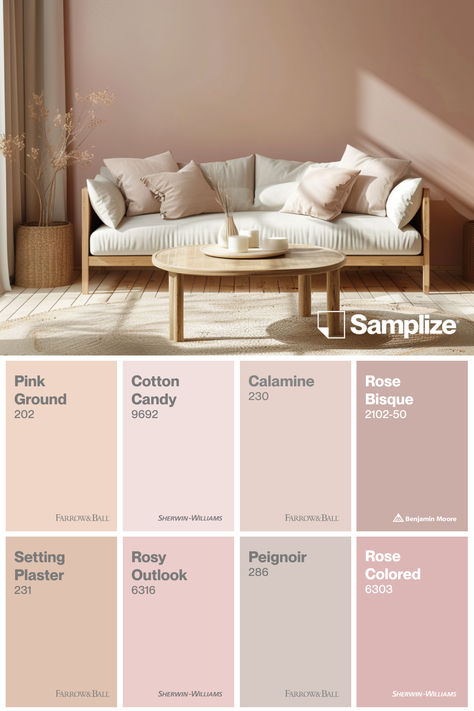 Explore these top-performing pink paint colors, including Rose Bisque, and test your favorites with peel-&-stick samples, delivered overnight by Samplize. @samplize #Farrow&Ball #PinkPalette #PaintColors #LuxePartner Brown Pink Paint Colors, Antique Rose Paint Color, Warm Pink Paint Colors, Dusty Rose Paint Color, Dusty Pink Paint, Best Pink Paint, Rose Paint Color, Rose Bisque, Peel And Stick Paint Samples