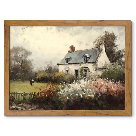 PRICES MAY VARY. CLASSICAL WALL ART - Vintage cottage oil painting prints can add more elements of classic and elegance to your space. READY TO HANG - This framed canvas art wall decor measures 12x16 inch, comes with hook which makes it easy to hang. PERFECT WALL DECOR - The retro artwork is an ideal choice for elevating the ambiance of various spaces in your home. Whether it's the living room, bedroom, farmhouse or any other space, these enchanting pieces will add a touch of charm and style. GR Wall Painting Vintage, Canvas Paintings For Office Wall, Vintage Frame Painting, Fall Paintings Landscape, Vintage Art Prints Paintings, Cottage Core Paintings, Farmhouse Bedroom Aesthetic, Cottage Art Vintage, Cottage Core Painting