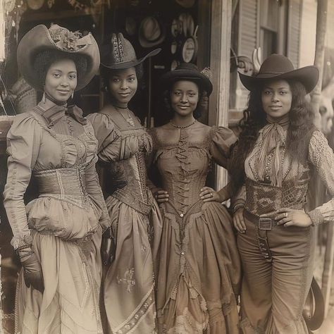 Cowgirl Vintage Aesthetic, Southern Gothic Aesthetic Black People, Black Cowgirls African Americans, Western Women Aesthetic, Country Grandma Aesthetic, Classic Cowgirl Outfit, Female Outlaw Aesthetic, Victorian Black Women, Black Country Girl Aesthetic