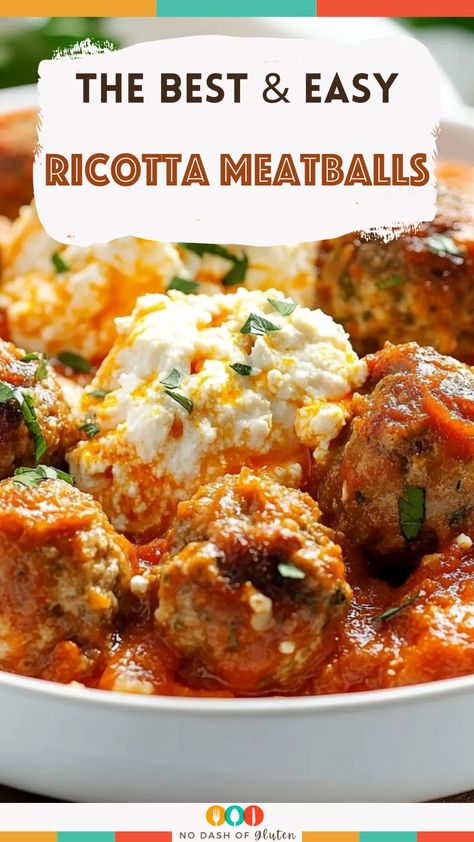 Meatballs And Ricotta Bake, Ricotta Recipes Vegetarian, Ricotta Cheese Snacks Healthy, Hamburger And Ricotta Recipes, Ricotta Meatballs Vegetarian, Ricotta Cheese Meatball Recipes, Turkey Meatballs With Ricotta Cheese, Beef Ricotta Meatballs, Easy Dinner Beef Recipes