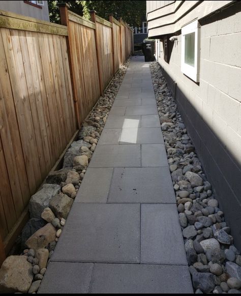 Pavement Ideas Walkways, Sidewalk Along Side Of House, Side Paths House, Diy Walkway Side Of House, Pavers On Side Of House, Side Of The House Pavers, Walkways Paths Side Of House Sidewalks, Side Of House Pavers Walkways, Side Concrete Walkway