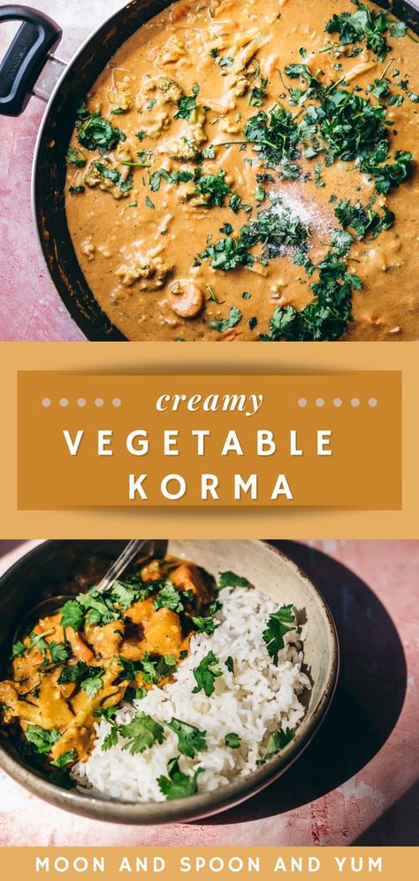 Korma Recipe Vegetable, Indian Veggie Curry Recipes, Vegan Korma Curry, Vegetables Indian Recipes, Vegan Recipes With Yogurt, Vegetarian Korma Recipe, Vegan Korma Recipe, Vegan Dinner Indian, Vegetable Korma Recipe Easy