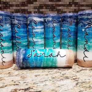 Beach Tumbler Cups, Tumbler Cups For Men, Tumblers With Names, Cups For Men, Tumbler Resin, Personalized Bridal Party Gifts, Beach Cup, Watercolor Tumbler, Beach Cups