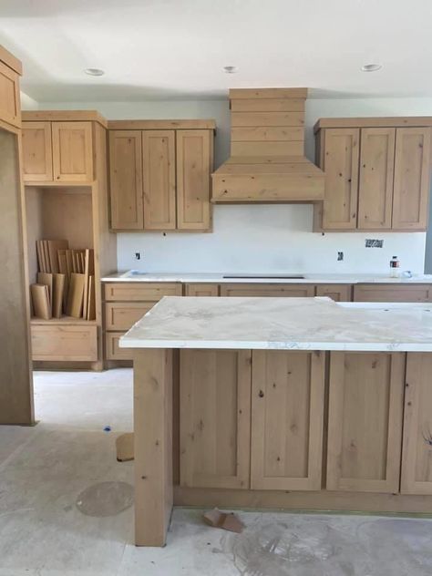 Lowes Kitchen Cabinets Wood, Knotty Alder Cabinet Stain Colors, Alder Shaker Kitchen Cabinets, Light Alder Kitchen Cabinets, Kitchen Remodel With Wood Cabinets, Light Wood Stained Kitchen Cabinets, Light Knotty Alder Kitchen Cabinets, Alder Kitchen Cabinets Farmhouse, Natural Knotty Alder Kitchen Cabinets