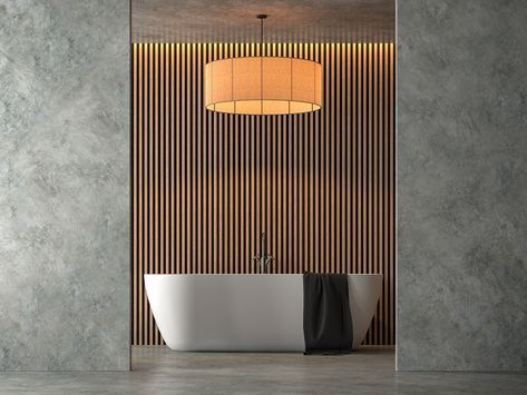 Loft Style Bathroom, Wood Lattice, Living Room Ceiling Wallpaper, Fabric Lamp, Cabin Bathrooms, Bathroom Inspiration Modern, Wall Trim, Style Bathroom, Bedroom Paint Colors