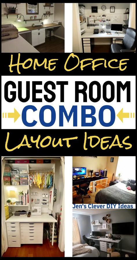 Office / Guest Room Decor, Home Office Guest Room Setup, Spare Bedroom With Office Ideas, Spare Bedroom Plus Office, Guest Room With Storage Ideas, Organize Spare Room, Sewing And Guest Room Combo, Home Office Craft Room Combo Small Spaces, Home Office Extra Bedroom Ideas