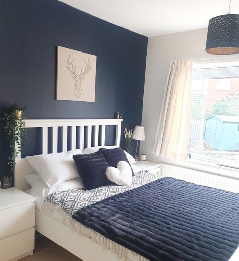 Navy Blue, White, Bedroom, Guest Bedroom, Gold, White, Gold Accents, White furniture, Stag picture, Guest, Navy Navy Small Bedroom, Grey White And Navy Bedroom, Navy Blue Small Bedroom, Navy Blue Themed Bedroom, Bedroom Inspirations Navy Blue, Navy Blue White And Gold Bedroom, Small Navy Bedroom, Navy Blue White And Grey Bedroom, Navy White And Gold Bedroom