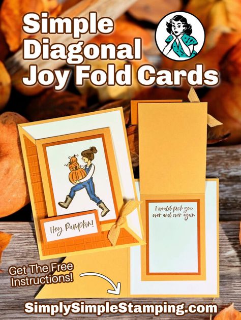 Diagonal Joy Fold Card, Joy Fold Card, Fall Cards Handmade, Papercrafting Ideas, Fancy Fold Card Tutorials, Gatefold Cards, Slider Cards, Stamp Tutorial, Card Making Videos